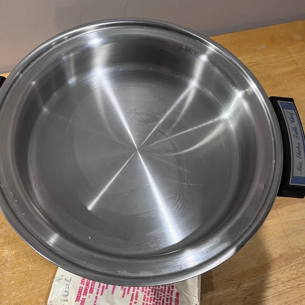 Vtg Miss Electra Table Chef Electric‎ Skillet MCM Stainless Steel Frying Pan 11